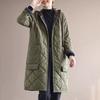 Abrigo acolchado de algodón de longitud media combinable para otoño e invierno, chaqueta gruesa a cuadros romboidales sencilla y moderna con capucha y costuras, para mujer.