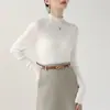 Suéter de Punto Estilo Francés para Mujer, Otoño e Invierno Nuevo Suéter de Manga Larga Color Albaricoque Cuello Medio Alto Camisa Base