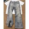 Calça Jeans com Manchas de Tinta Suja para Homem, Reta Solta de Perna Larga Lavada Vintage Americana High Street, Calça Longa Cool de Marca Tendência