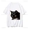 Camiseta Gráfica de Gato Emoji Divertido Recém-Chegada, Estilo Verão Kawaii Harajuku, Fashion e de Caimento Solto