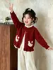 Ropa para niñas Aekyung, lindo conjunto de punto con conejito de lunares, chaqueta suéter con volantes y pantalones de pierna ancha conjunto de dos piezas