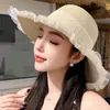 Sombrero de Paja de Ala Ancha con Adorno de Encaje para Mujer Verano Dulce Versátil Sombrero de Sol para Vacaciones en la Playa Sombrero Francés con Protección Solar