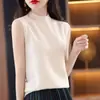 Nova Camisola Feminina de Meia-Gola Sem Mangas para Primavera, Colete Liso para Usar por Baixo de um Blazer, Colete de Tricô