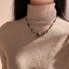 Colgante de Piedra Ojo de Tigre Estilo Étnico Vintage Collar Pequeño de Flores con Cuentas para Mujeres Personalidad Artística Tendencia de Moda Gargantilla Cadena para Suéter