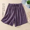 Nuevos Shorts Casuales de Moda para Mujer Petite Verano 2025, Artísticos, Holgados, Versátiles, Bordados, de Algodón y Lino con Cinturón de Corbata