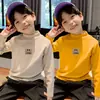 Y2018 # Camisa de Gola Alta Meia-Calça para Meninos em Veludo Alemão com Estampa Nova de Outono e Inverno, Tops Infantis Quentes de Manga Longa