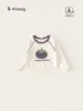 Ropa para niños Bangxuan nuevo conjunto de otoño para bebés niñas, top de punto con bloques de color y cuello redondo para bebé, camiseta de manga larga con tacto de algodón para niñas