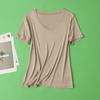 Camiseta Feminina de Alta Qualidade, Peso Pesado, 100% Seda de Amoreira, Tricotada, Respirável, Solta, Versátil, Decote V, Manga Curta, Camiseta Básica para o Verão