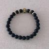 Venta caliente transfronteriza nueva 8 mm piedra negra esmerilada cabeza de leopardo dorada antigua plata cabeza de león pulsera elástica para hombres y mujeres venta al por mayor
