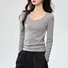 Camiseta de Manga Larga con Cuello Redondo para Mujer, Algodón Peinado Puro 40s, Otoño 2026 Nuevo Estilo, Hombro Normal, Corte Ajustado, Favorecedora, Versátil, Camiseta Base