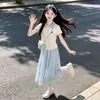 Conjunto de Verano para Niñas Estilo Nuevo Versión Coreana Camisa a Cuadros Falda de Manga Corta Conjunto de Dos Piezas Dulce y Lindo