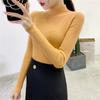 2022 Primavera y Otoño Nuevo Tejido de Punto Ajustado Corto de Manga Larga Estilo Otoño e Invierno Cuello Medio Alto Prenda Interior de Punto Camiseta Básica para Mujer