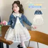 Ropa para Niños Traje para Niñas 2026 Estilo Nuevo para Niños Pequeños y Medianos, Estilo Primavera y Otoño Chaqueta de Mezclilla con Perlas y Vestido Conjunto de Dos Piezas