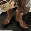 Botines de piel de vaca de primera capa para mujer, acabado pulido, nuevo estilo otoño/invierno, piel genuina, punta redonda, tacón medio a grueso, bota individual, bota corta