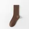 Calcetines Blancos para Mujer, Estilo Otoño e Invierno, Calcetines de Algodón Puro de Doble Aguja a Rayas Finas de Media Pantorrilla, Estilo Japonés Versátiles de Color Sólido con Raya Vertical, Calcetines Largos Holgados