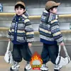 Ropa de Invierno para Niños Suéter Peludo Estampado con Más Terciopelo Estilo Coreano Ropa Exterior Gruesa de Moda para Niños Pequeños y Niños Pequeños Comercio Exterior