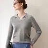 Otoño 2026 Nuevo Estilo Suéter de Cachemira con Cuello Polo para Mujer Suelto Estilo Perezoso Suéter Base de Punto