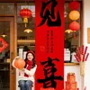 Decoración de Año Nuevo 2026 Banderín Rojo con Caligrafía Tela Colgante Día de Año Nuevo Evento en Centro Comercial Montaje de Atmósfera Festiva Tela de Fondo