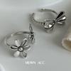 Anillo de lazo con flor hueca para mujer, estilo vintage, de plata S925, elegante, dulce, abierto, para dedo.