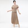 Falda de Traje Miyake, Diseño de Alta Gama y Elegante, Top Camiseta de Manga Corta Ceñidor de Cintura, Falda Fluida, Conjunto de Dos Piezas para Mujer