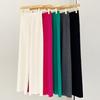 XinAo pantalón casual sencillo de punto worsted de 16 agujas de cuatro galgas para mujer, color sólido, cintura elástica, pierna ancha, adelgazante, ancho y alto