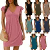 Comércio Exterior Europeu e Americano Roupas Femininas Transfronteiriças, O Vestido Mini Tank Ruched de Gola V com Mangas Flare Mais Vendido da Amazon