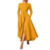 11134 Vestido redondo europeo y americano de Amazon, cintura con cinturón, abertura, falda larga con dobladillo completo, disponible desde la fábrica de origen