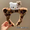 Salsa de Gato Lindo~Diadema de Felpa con Orejas de Gatito de Cuero Negro con Estampado de Leopardo para Lavar la Cara y Maquillaje para Mujer, Accesorios para el Cabello de Dibujos Animados