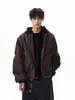 Chaqueta de Cuero Sintético Doble Pieza Estilo Retro Americano Bomber Tie-dye con Capucha Estilo Granja Piloto Superior para Hombre