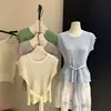 ¡Artículos de Alta Calidad de Shisanxing! 2026 Ruiyi Top de Punto Elegante Versátil Adelgazante de Canalé de Manga Corta para Mujer
