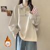 2025 Novo Outwear de Outono e Inverno Forrado com Lã e Espessado Gola Polo Solto Popular Estampa de Letra Moletom Meio Zíper para Meninas