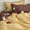 Conjunto de Quatro Peças Listrado de Algodão Puro 2026, Algodão Lavado, Algodão Integral, Capa de Edredom com Borda Festonada Vintage, Roupa de Cama Cor Morandi