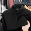 Moletom Masculino 2025 Nova Coleção Primavera e Outono com Meio Zíper e Gola Alta, Roupa de Algodão, Camiseta Casual Masculina de Alta Qualidade Atacado
