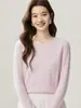 Sencillo y versátil~Suéter de punto trenzado 100% cachemira pura para mujer, jersey de cuello redondo, capa base adelgazante