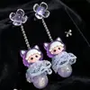 Brincos de Tarraxa Roxo Romântico da Idade Média Femininos Brincos Geométricos de Alta Qualidade 2025 Novos Brincos Elegantes com Flor Francesa para Mulheres