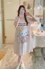 Pijamas Mulheres Verão Manga Curta Desenho Animado Pequeno Fresco Fofo Loose Nightgown Relaxado Preguiçoso Estudante Home Roupas ins