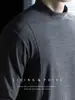 Minimalismo OtoñalMezcla de Lana y Seda Patchwork Cuello Alto Manga Larga Camiseta Base Suave de Color Sólido para Hombre