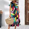 Vestido elegante con estampado digital 3D a color para mujer, manga corta, falda acampanada, moda urbana de verano, comercio exterior transfronterizo para mujer.
