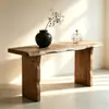 Mesa de Entrada de Madera Maciza con Borde Natural Estilo Wabi-Sabi Mesa Consola Retro Madera Maciza Tablero Completo Entrada China Apoyada en la Pared