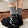 Meias femininas de algodão na altura da panturrilha com estampas de animais de desenho animado, sem costura, designs de urso e cachorrinho, adequadas para primavera e outono, estilo universitário, versátil japonês, absorventes de suor e respiráveis