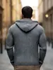 Chamarra de punto con cierre para hombre de marca independiente, suéter pesado de color liso, sudadera con capucha, moda masculina moderna, estilo europeo y americano transfronterizo