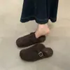 Nuevos Zapatos Planos de Suela Gruesa Grises 2025 Forro Interior Cálido de Felpa Aumento Interno Peludos Semi-Zueco Exterior Suela Gruesa Birkenstock para Mujer Otoño e Invierno