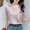 Camiseta Rayada para Mujer de Mamá, Manga Corta, Nuevo Estilo Verano 2026, Top Holgado, Versión Coreana Ins, Cuello Redondo, Camiseta Talla Grande, Moderna