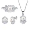 Juego de Joyería de Plata de Ley S925 Tonglin de 3 Piezas Collar de Perlas Pendientes Anillo Juego de Joyería de Plata de Ley de Lujo Ligero de Gama Alta