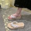 Chanclas de Cuña de Celebridad de Internet para Mujer Verano Ropa Exterior 2025 Nueva Moda Antideslizantes Estilo Hada Dulces Pantuflas Sandalias de Playa