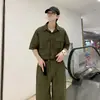 Conjunto de Mono de Trabajo Retro Japonés Marca de Moda Casual Suelto de Manga Corta Conjunto de Mono de Moda