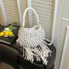 Bolso de malla con borlas tejidas estilo bohemio para mujer, bolso de hombro y cruzado a la moda, bolso de playa para vacaciones en la costa