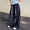 Calças casuais de outono, soltas, modeladoras, versáteis, de perna larga para mulheres, calças casuais curvas de cintura alta com cachecol xadrez vintage