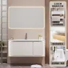 Nuevo Panel de Puerta Pintado de Madera de Caucho Yida con Luz Ambiental Combinación de Gabinete de Baño Lavabo Integrado de Cerámica Gabinete para Lavabo