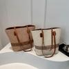 Bolso de Paja Rayado de Color Contrastante Estilo Mori Ins Estilo Occidental Bolso Tejido a Mano Casual para Viajar al Trabajo Estilo Occidental Bolso de Playa Bolso Tote